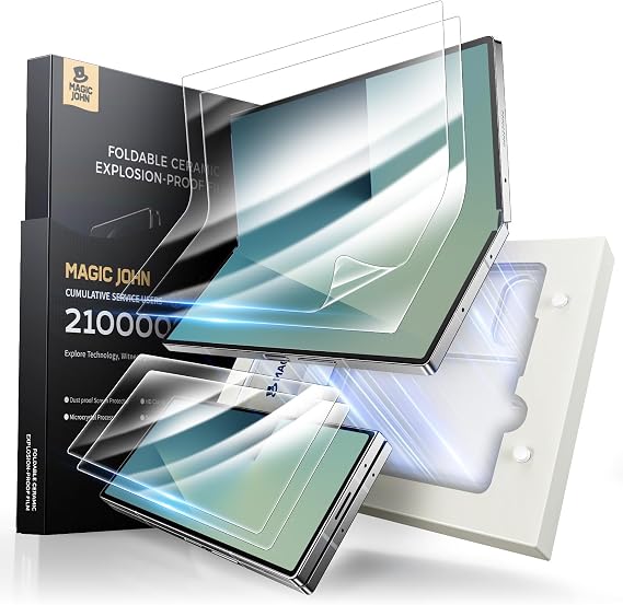 MAGIC JOHN for Samsung Galaxy Z Fold 7 Screen Protector, [Not Glass] 2 Pack Inner Flexible PET Films & Front Films with Auto Align Mounting Frame Kit, Full Coverage, Bubble-Free, HD Clear