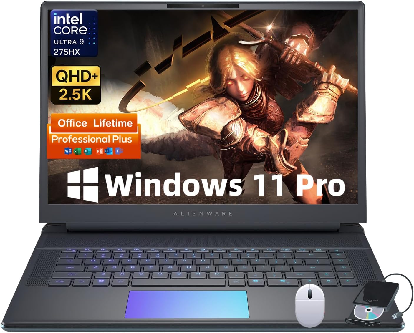 Alienware 2025 16 Area-51 Gaming Laptop, GeForce RTX 5080, Ultra 9 275HX 24-Core - Up to 5.4GHz, 16 QHD 240Hz, 16GB GDDR7, Wins 11 Pro, Office License, Backlit KB 32GB DDR5 | 1TB SSD