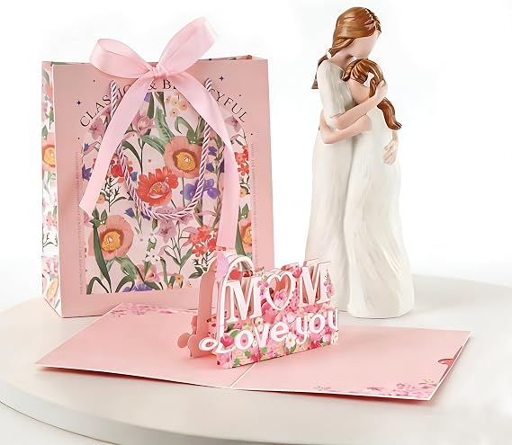 Mother & Daughter Figurine - Hand Carved Collectible Encouragement Present for Mother's Day, Birthday Gift for Mom/Grandma
