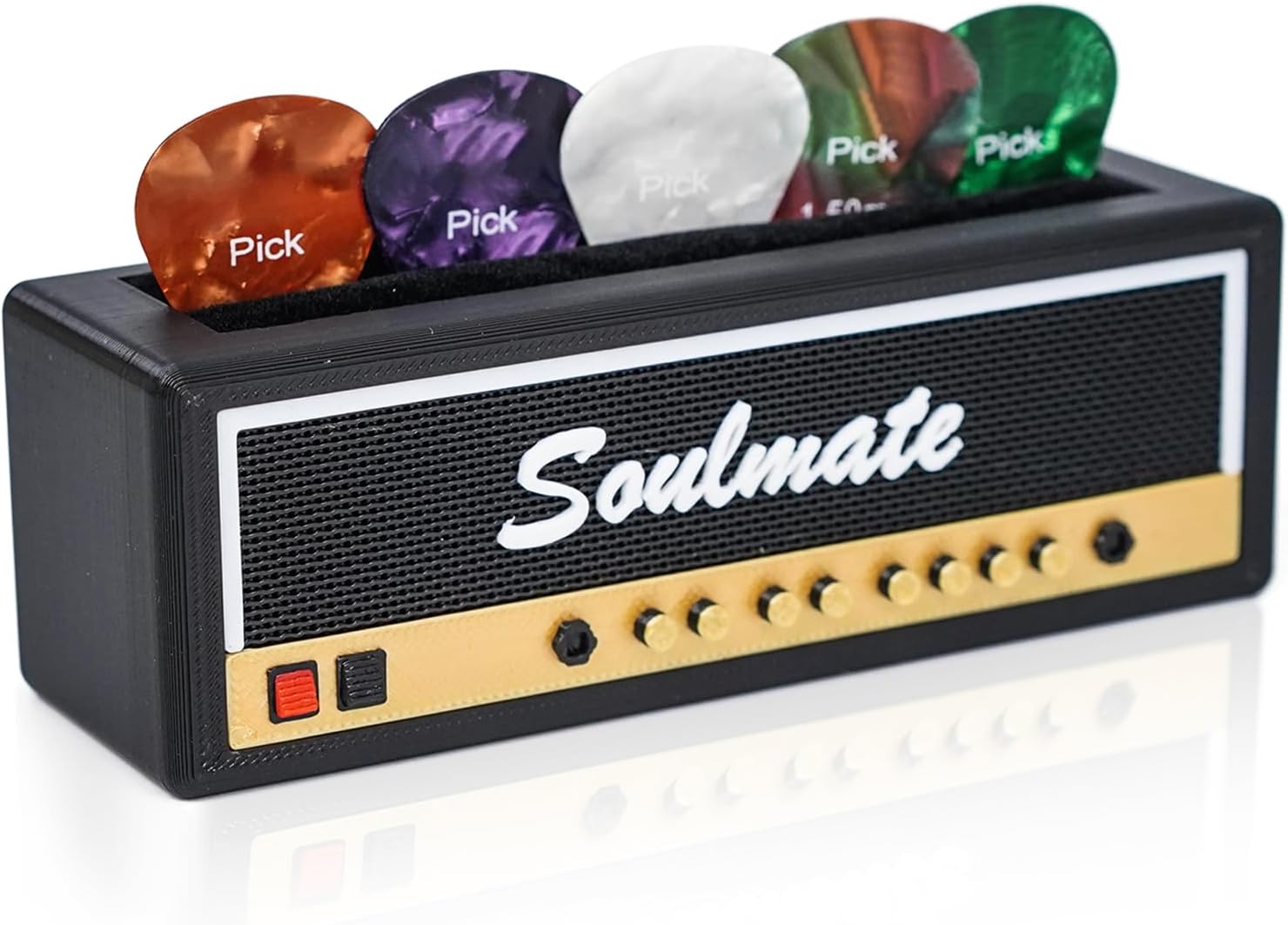Black Guitar Pick Holder Organizer - Durable Guitar Pick Storage Case with 6 Free Guitar Picks Included, Compact Guitar Accessories Display Box for Musicians & Music Enthusiasts