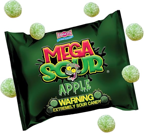 Barnetts - Mega Sour Candy Apple 104g - Trendy Sweet Bags - Traditionally Handmade Sweets - Sour Coating Lasts 20 Seconds - Candies for Party Bag, Gift Hamper, or Hamper Box