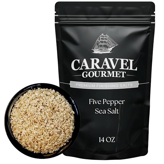 Caravel Gourmet Five Pepper Sea Salt for Cooking and Finishing, 14 oz Pouch