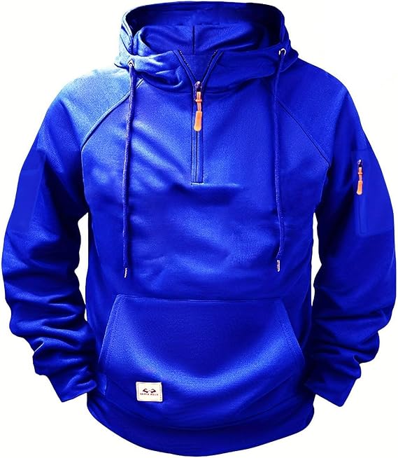 Men's Sweatshirts Pullover Hoodies Cargo Quarter-Zip Tactical Hooded Sweatshirt with Pockets Outdoor Hoodie