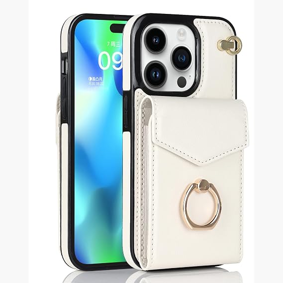 Wallet Case for iPhone 16 Pro Max/16 Pro/16 plus/16, Shock-Absorbing Full-Wrap Durable PU Leather Cover with 360 Stand Lanyard Strap,White,16 pro
