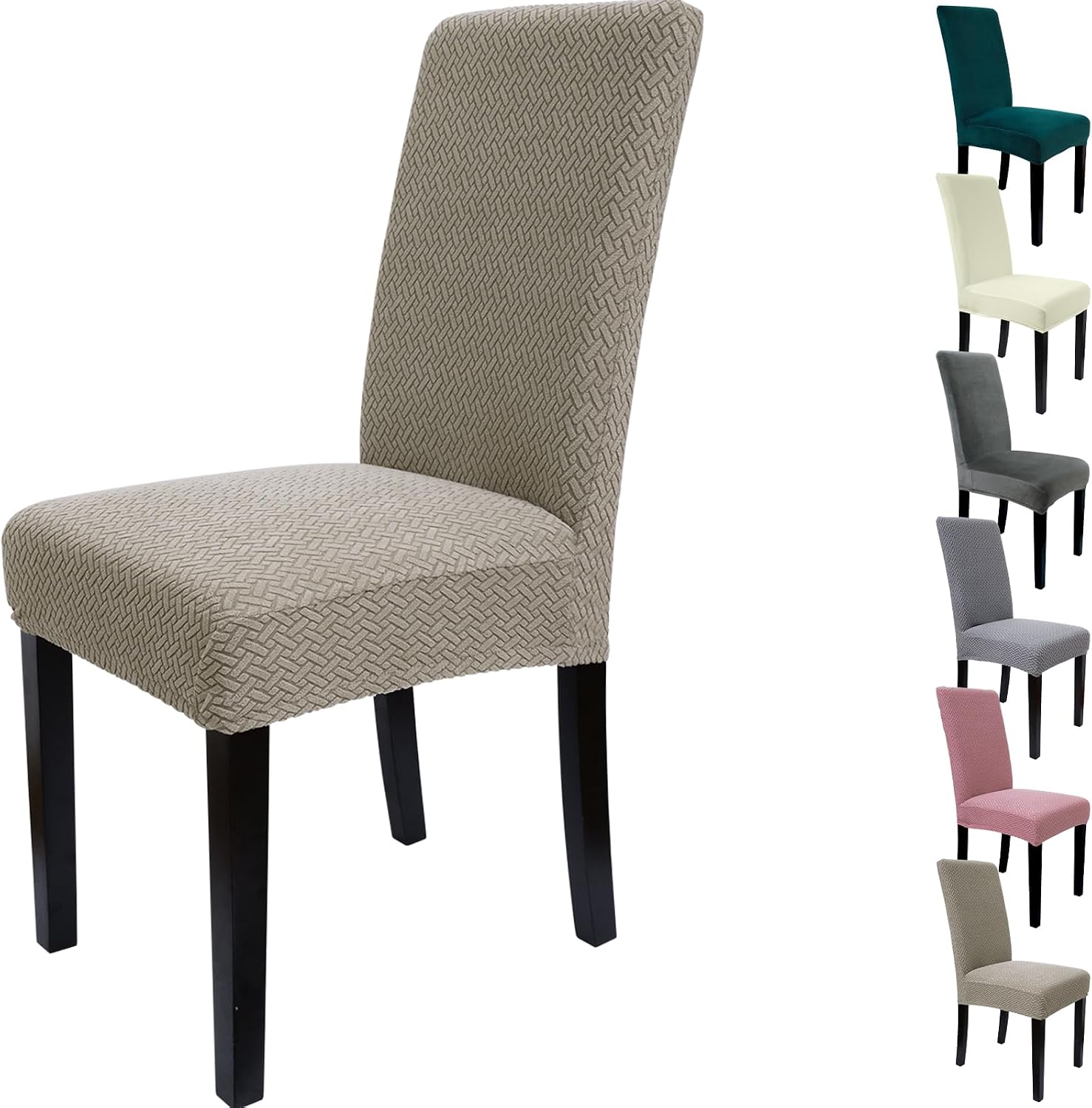Zindoo Super Stretch Dining Room Chair Covers Jacquard, Dining Chair Slipcover Removable High Back Chair Protector Covers for Hotel, Restaurant, Kitchen, Party, Ceremony(Set of 4, Camel)