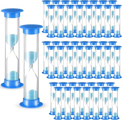 Queekay 48 Pcs 2 Minute Sand Timer for Kids, Mini Hourglass Bulk Sand Clock Timer for Adult Kids in Classroom Kitchen Games Office SchoolBlue