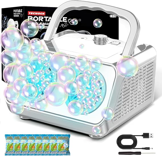 Tecnock Plug In Bubble Machine, Automatic Bubble Blower 20000+ Bubbles Per Min, Upgrade Bubble Maker for Kids Toddler, Portable Bubble Maker with 2 Fans,Outdoor Toys for Parties Birthday