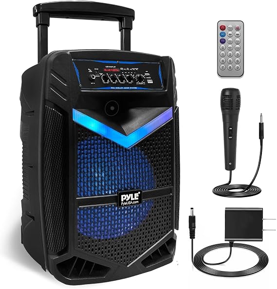 Pyle Portable Bluetooth PA Speaker System - 1200W Rechargeable Outdoor Bluetooth Speaker Portable PA System w/ 15 Subwoofer 1 Tweeter, Recording Function Mic In Party Lights USB/SD Radio PPHP1542B