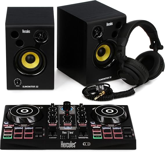 Hercules DJ Learning Kit w/ Inpulse 200 DJ Controller, 15 Watt Monitor Speakers and Sound-Isolating Headphones 2 Decks