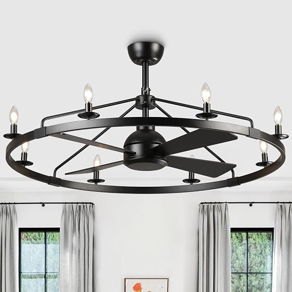 Farmhouse Ceiling Fans with Lights and Remote, 35" Rustic Chandelier Fan