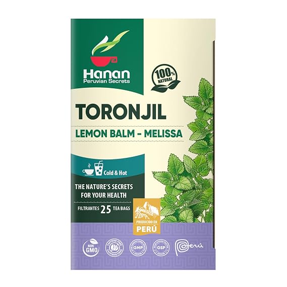 Hanan Peruvian Secrets Lemon Balm Tea (Toronjil) - 25 Teabags of Herbal Tea - Melissa Herb for Relaxing Herbal Tea - Natural Dried Plant Leaves from Peru (not extract) Melissa officinalis