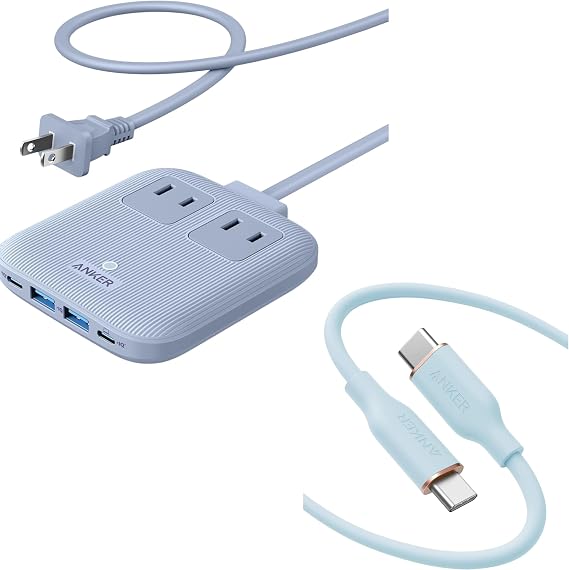Anker Nano Charging Station 6-in-1, 67W & Anker PowerLine III Flow USB-C & USB-C Cable Blue