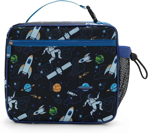 MEXS Lunch Bag for Kids, Insulated Lunch Box Girls Boys, Durable Lunch Tote(adjustable) with Water Bottle Holder/Water-resistant Lining, Toddler Lunch Picnic Cooler Bag for School Travel (Astronaut)