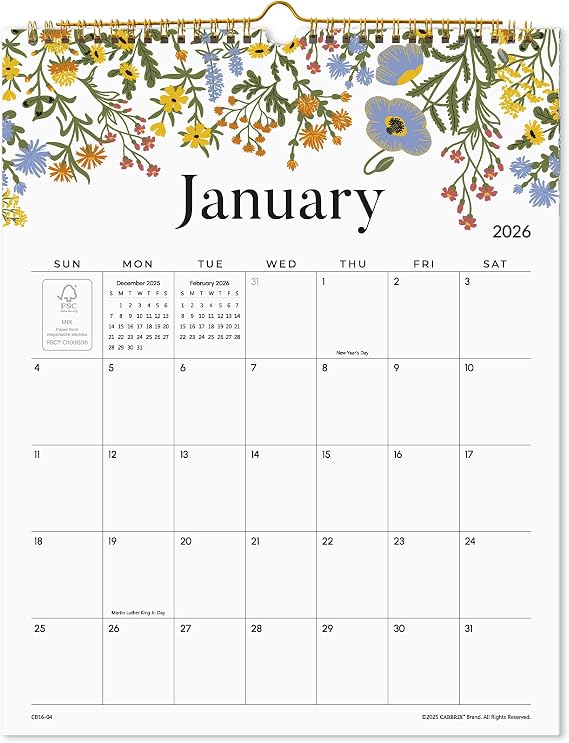 Wall Calendar 2026, Floral Design Wall Calendar with Thick Paper, 18 Months Runs from January 2026 - June 2027, 12" x 15", Twin-Wire Binding, Perfect for Planning