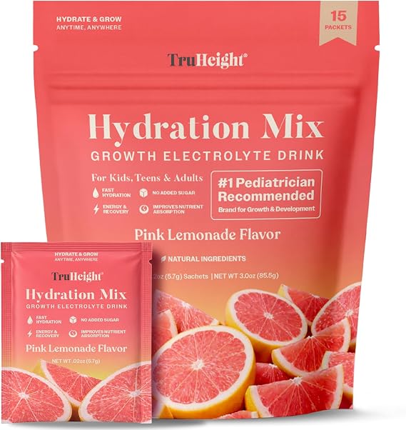 TruHeight Hydration Packets (Pink Lemonade) Kids, Teens & Adults Fast Hydration, Energy & Recovery - Dehydration Relief Electrolytes Powder Packets for Athletes - Sugar Free, Zero Calorie, Non-GMO