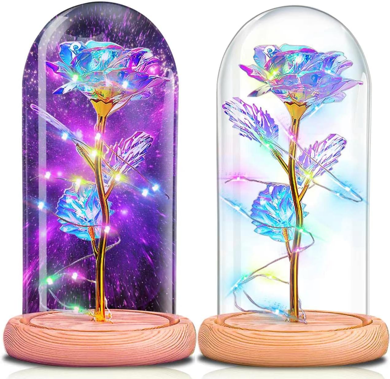 NewX Gifts for Mom Her Mothers Day Rose Women Birthday Gifts Mothers Day Anniversary from Daughter Son Glass Led Rose Light Forever Rose Colorful Rainbow Artificial Rose Flower Gift in A Glass Dome
