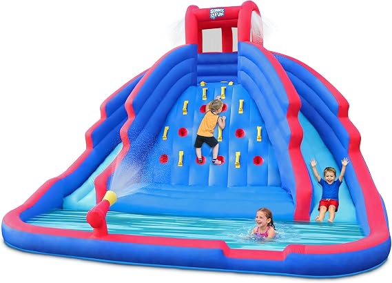 SUNNY & FUN Ultra Climber Inflatable Water Slide Park with Two Slides | Heavy-Duty Oxford Blow-Up Water Park for Kids Backyard | Climbing Wall, Splash Pool, Air Blower & Bag | Easy Setup & Drainage