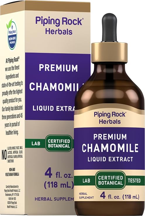 Piping Rock Chamomile Flower Extract Liquid | 4 fl oz | Alcohol Free | Certified Botanical | Vegetarian, Non-GMO, Gluten Free Tincture