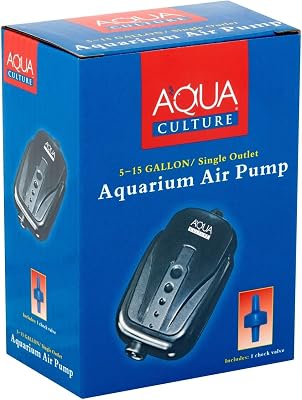 Aqua Culture 5 - 15 Gallon Single Outlet Aquarium Air Pump with Check Valve. Easy To Set Up. Air Output Up To 1200cc Per Minute. For 5, 6, 7, 8, 9, 10, 11, 12, 13, 14, 15 Gallon Fish Tanks