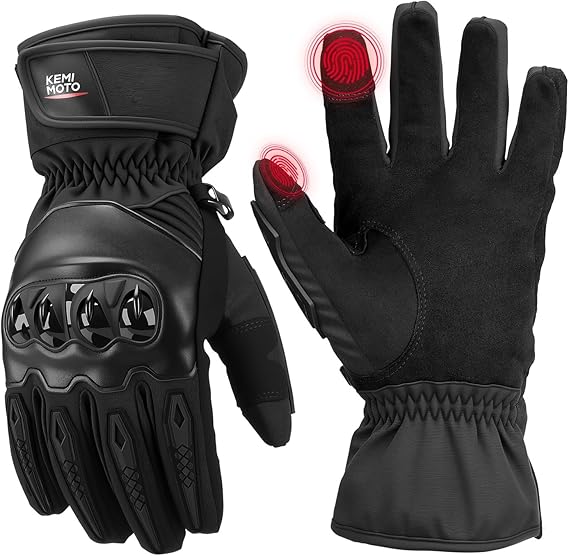 KEMIMOTO Winter Warm Motorcycle Gloves, Rainproof Waterproof Riding Gloves with Touchscreen for Motorcycle Riding, ATV, UTV, Snowmobile