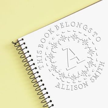 Custom Library Name Paper Embosser, Hybrid Flowering Monogram Design, Personalized Book Ownership Label Seal, 1-5/8 Round Seal, Available in Pink or Black Handle Options - Ideal for Librophiles