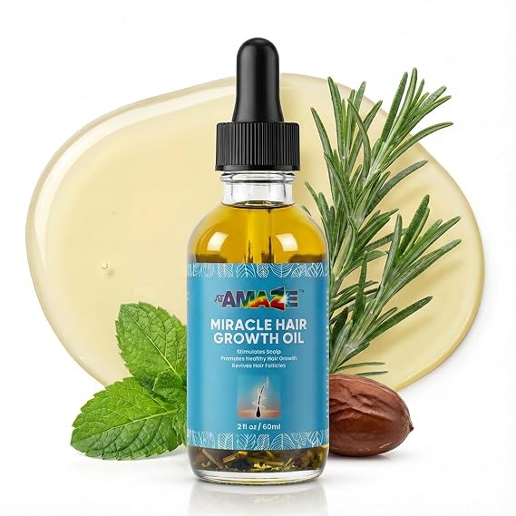 Miracle Hair Growth Oil with natural Rosemary, Peppermint, Ginger and Jojoba, fast results, supports thinning hair, stimulates scalp and revives follicles for women and men