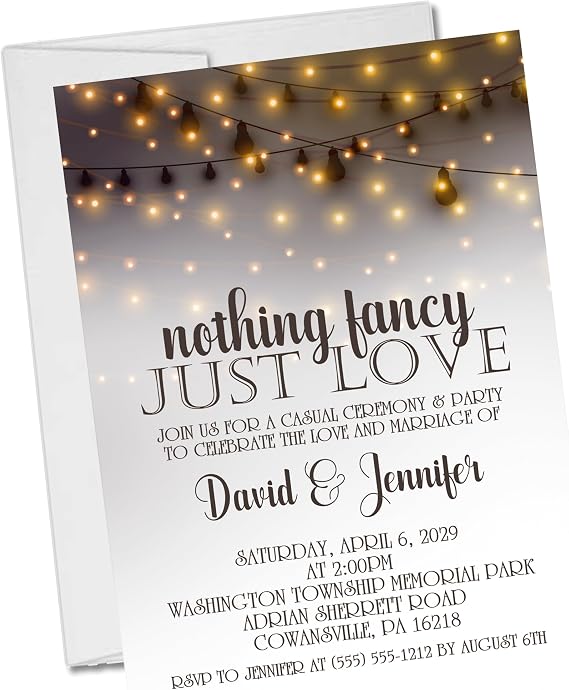 Gold Bistro Light Wedding Invitations, Personalized, Set of 12