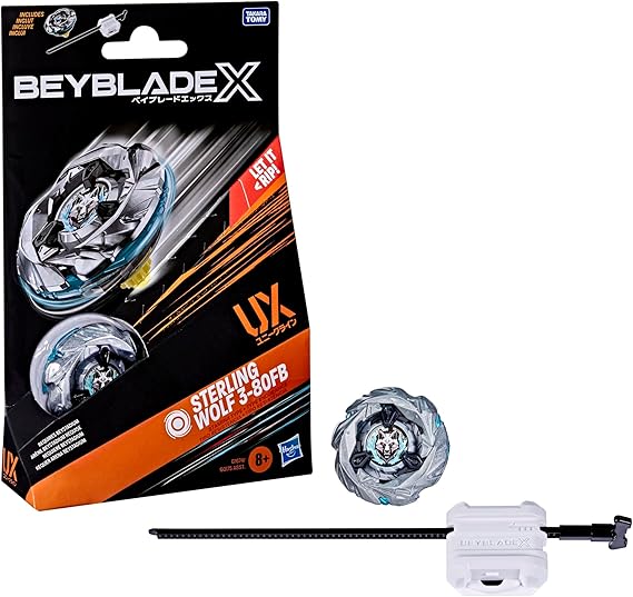 Hasbro Beyblade X Sterling Wolf 3-80FB UX başlangıç paketi, topaç ve başlangıç paketi