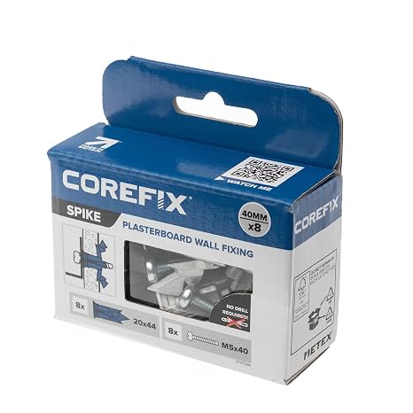 Corefix Spike Heavy Duty Plasterboard Fixings 8 Pack | Self-Drilling Drywall Anchors, Wall Plugs & Screws | M5 x 40mm Screws | Heavy Duty Wall Fixings for Hollow Walls, DIY Home Improvement