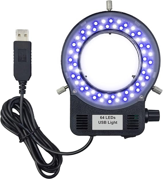 Microscope Ring Light Source Adjustable Illuminator for Laser Welding Machine Lab Stereo Microscope & CCD Camera (64 LEDs Blue White)