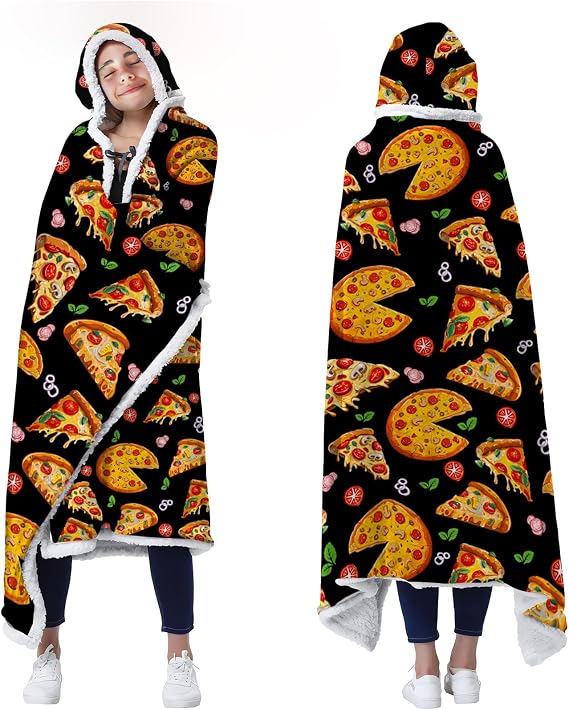 Pizza Wearable Blanket Hoodies, Flannel Oversized Blankets 4771In