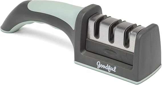 Goodful 3-Stage Knife Sharpener, Helps Repair, Restore and Polish Non-Serrated Blades Quickly, Safely & Easily, Sage