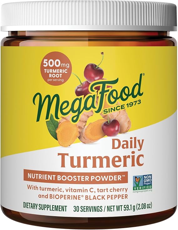 MegaFood Daily Turmeric Powder, Turmeric Supplement, Vegan, 2.08 Oz | Daily Support for Post Workout with Antioxidant Vitamin C, with Black Pepper Extract, Tart Cherry & Holy Basil, 30 Servings