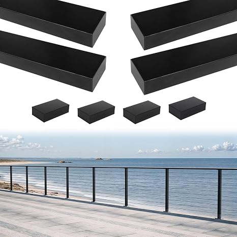 Muzata 4Pack 8ft Black Aluminum Cable Railing Handrail Rectangular HL10