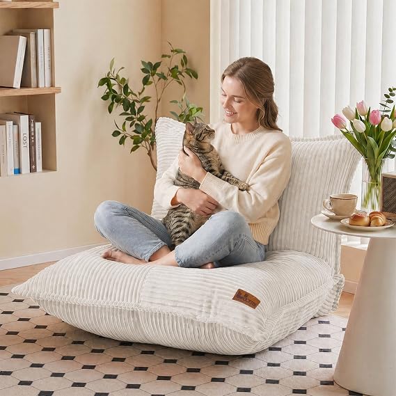 L-Shaped Floor Bean Bag Chair(Beige)