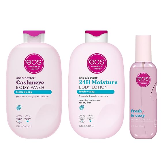 eos Essentials Bundle - Body Wash, Body Mist, Body Lotion - Fresh & Cozy
