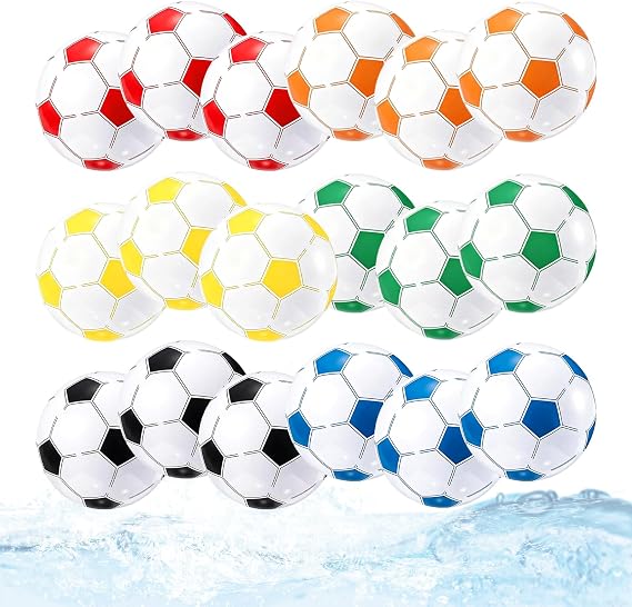 nnOuOnn 9/18Pcs Inflatable Football, 16 Inch Multicolour Beach Soccer Balls, Durable PVC Blow Up Swimming Pool Toys for Summer Water Game, Birthday Party & International 2026 Cup Decorations