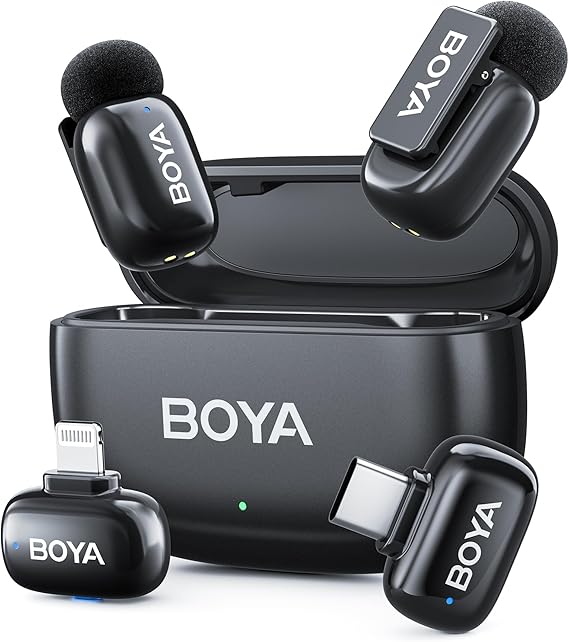 BOYA Mini 2 Wireless Lavalier Microphone with AI Noise Cancellation, App Control, 30H Battery Charging Case - for iPhone/iPad & Android, Video, Podcasts, Vlogging, TikTok