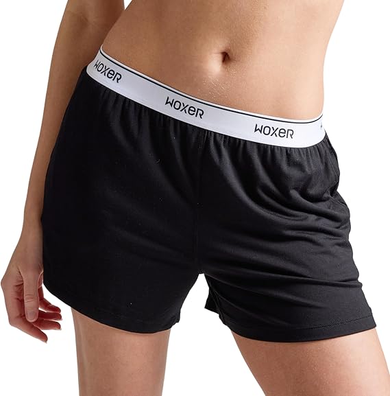 Woxer Dreamer Boxer Shorts | 4" Inseam Modal Lounge Shorts with Deep Pockets | Soft, Tag-Free, Loose Fit with No-Dig Waistband, Breathable & Wedgie-Free Black