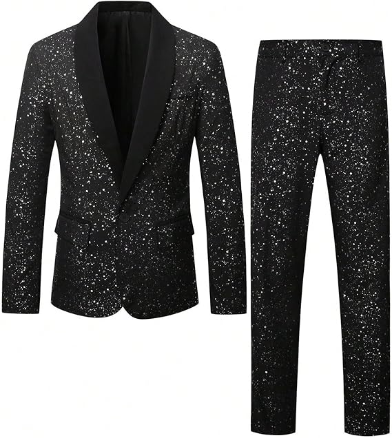 Men's Suit 2 Piece Set Shawl Lapel Shiny Tuxedos Blazer Pants Party Prom Fashion One Button Performance Nightclub Wedding