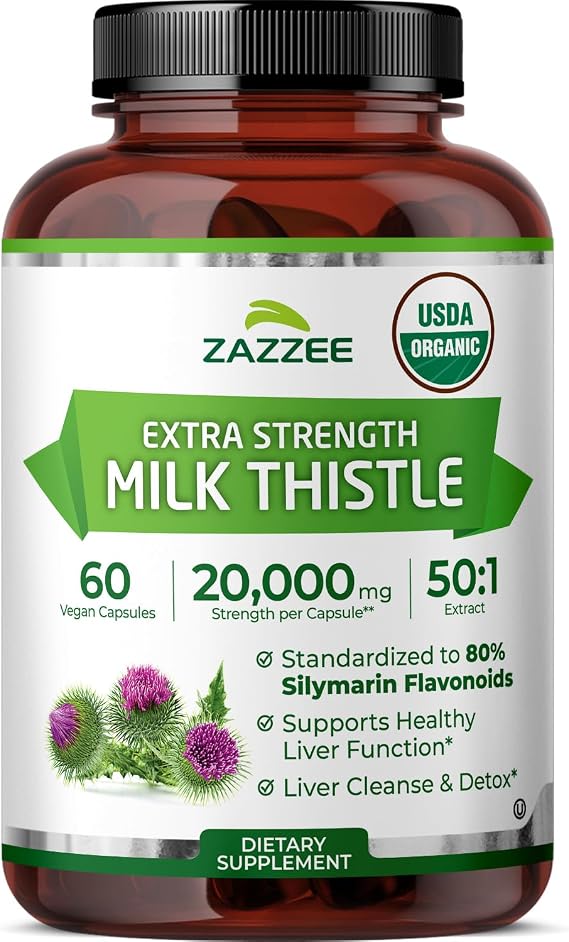 Zazzee USDA Organic Milk Thistle 50:1 Extract, 60 Vegan Capsules