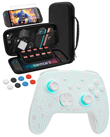 FUNLAB Switch Pro Controller Wireless White Compatible with Nintendo Switch 2/OLED/Lite, and Slim Case for Nintendo Switch 2 2025