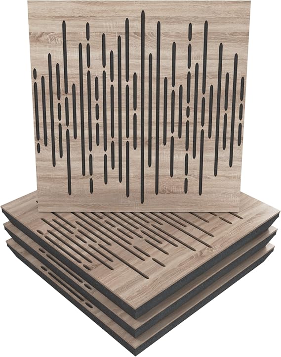 (4 Pack) Sound Absorption-Diffuse Acoustic Panel Wave for rec.studio | Wood laminated: (Sonoma)