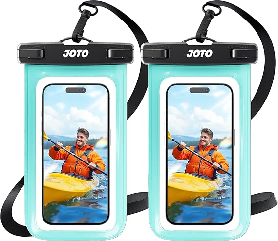 JOTO 2 Pack Waterproof Phone Pouch Case Up to 7", IPX8 Underwater Phone Case Cellphone Dry Bag for iPhone 17/Air 16 15 14 13 12 Pro Max Xs Max XR X 8 7 6S Plus SE/Galaxy S24 S23 S22 -Green | Fits iPhone 17/Air 16 15 14 13 12 Pro Max Xs XR X 8 7 6S Plus SE/Galaxy S24 S23 S22, Clear & Touch-Friendly, Secure Lanyard