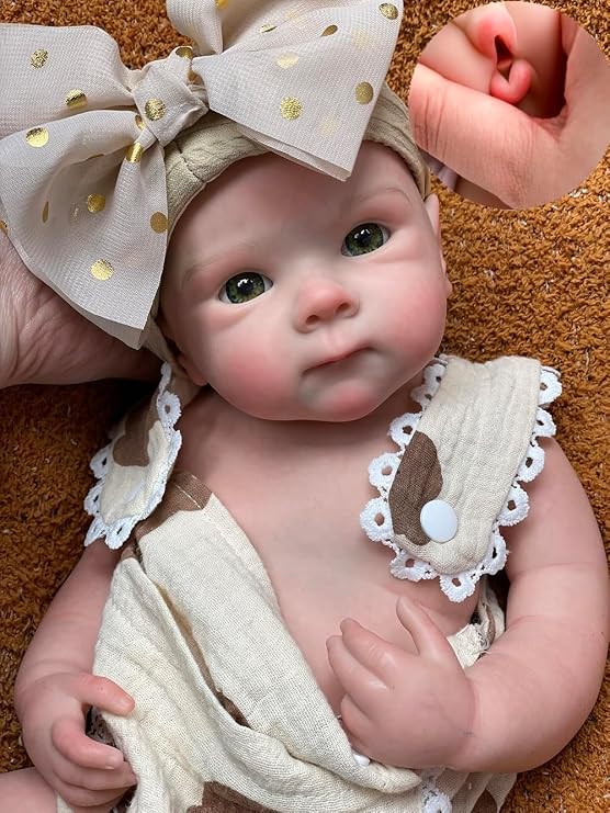 Abenduot 6.2 lbs 18 Inch Bed Girl Doll Can Open Mouth Anatomically Correct Silicone Baby Dolls Realistic Full Solid Silicone Body Newborn Dolls