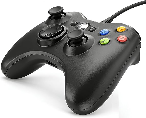 Xbox 360 Wired Controller, USB Gamepad Joystick with Dual Vibration, Plug & Play, Compatible with Xbox 360, Xbox 360 Slim & Windows 11/10/8/7 PC, Ergonomic Design for Home Gaming (XBOX360-BLACK)
