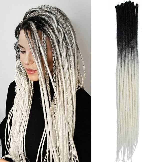 Thin 0.6cm Synthetic Dreadlock Extensions Handmade 24Inch 20 Strands Crochet Hair Long Crochet Braids Hip-Hop Style Soft Dreads Hair Extensions 2-WHITE#