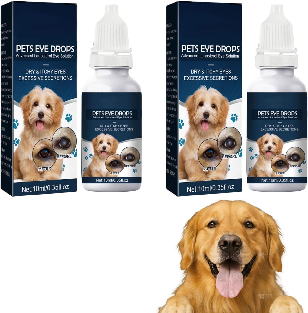 Generisch Eye Drops for Dogs with Advanced Lanosterol - For Dry & Itchy Eyes Excessive Lacrimation / Eye Discharge - 10ml - 2pcs