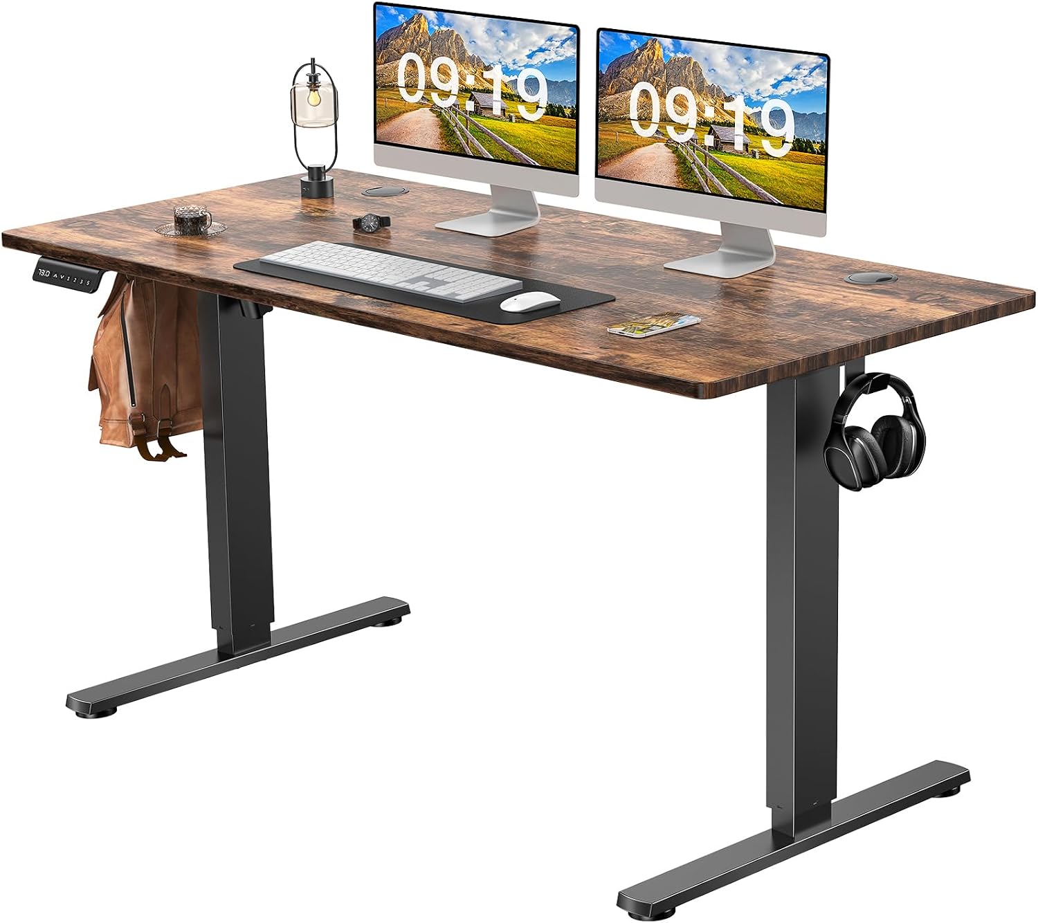 Sweetcrispy Height, 23.62 D x 55.12 W x 30 H Electric 3 Memory Presets Adjustable Stand T-Shaped Bracket, Ergonomic Computer Desk for Home Office, Rustic Brown, 55in