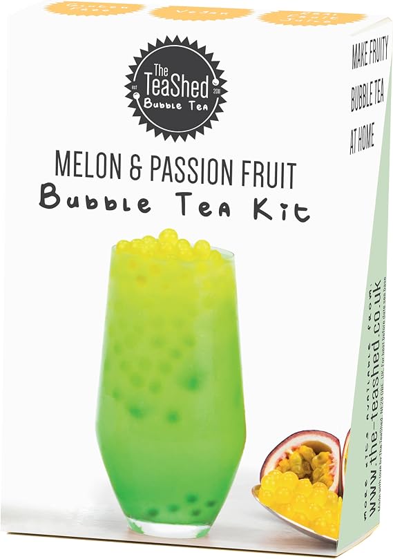 Product Image Bubble Tea Kit | Honeydew Melon Powder, Passion Fruit Popping Boba and Paper Straw | Makes 1 Milky Bubble Tea | Vegan | by THE TEASHED